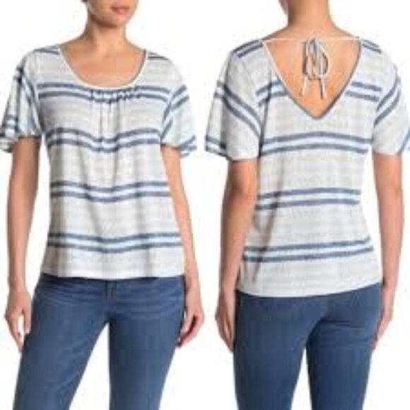 BOBEAU Collection BNWT Flutter Sleeve Blue Stripe Dress - Picture 1 of 8